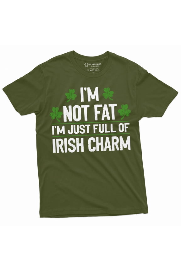 Men's Plus size funny shirt St. Patrick's day I am not fat Tee full of Irish Charm Saint Patty gift (3X-Large Military Green)