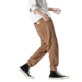 thumbnail image 1 of Men's Plush Belted Casual Pants - Cotton Solid Winter Trousers - Elastic Waist for Daily/Sports, 1 of 8