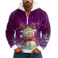 thumbnail image 1 of Men's Plush Half Zipper Hooded Hoodie with Christmas Cartoon Theme - Fun and Comfortable Pullover Sweatshirt for Holiday Wear and Casual Fashion,Purple,L, 1 of 4