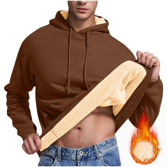 Men's Plush Hoodies Winter Solid Color Pullover Hooded Sweatshirt Top Men Sweater Plush Jacket
