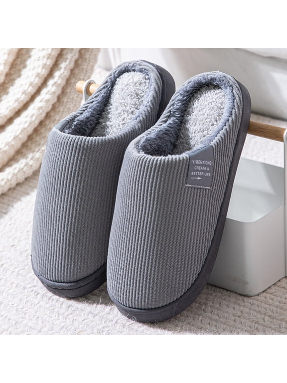 Men's Plush House Slippers -Lined Indoor Slippers Anti-Skid Rubber Sole Cozy Soft Lightweight Winter Warm House Shoes
