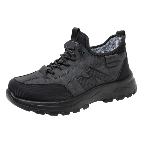 Men's Plush Lightweight Non Slip Work Shoes Fleece Lined Slip on Sneakers Winter Warm Casual Running Shoes Black 11