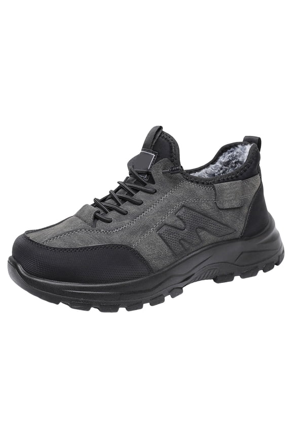 Men's Plush Lightweight Non Slip Work Shoes Fleece Lined Slip on Sneakers Winter Warm Casual Running Shoes Gray 9
