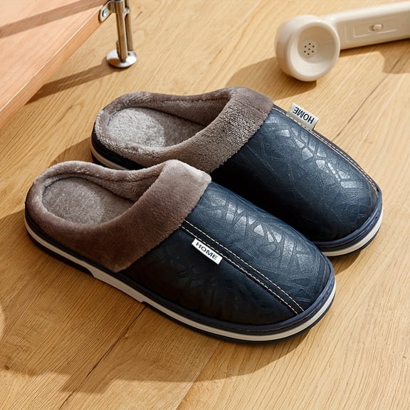 Men's Plush Texture Winter Indoor Slippers - Slip-Resistant Warm Comfortable House Shoes with Arch, Soft EVA & Rubber Sole, Soft Fabric Upper & Plush Lining, Ergonomic Design for Indoor/