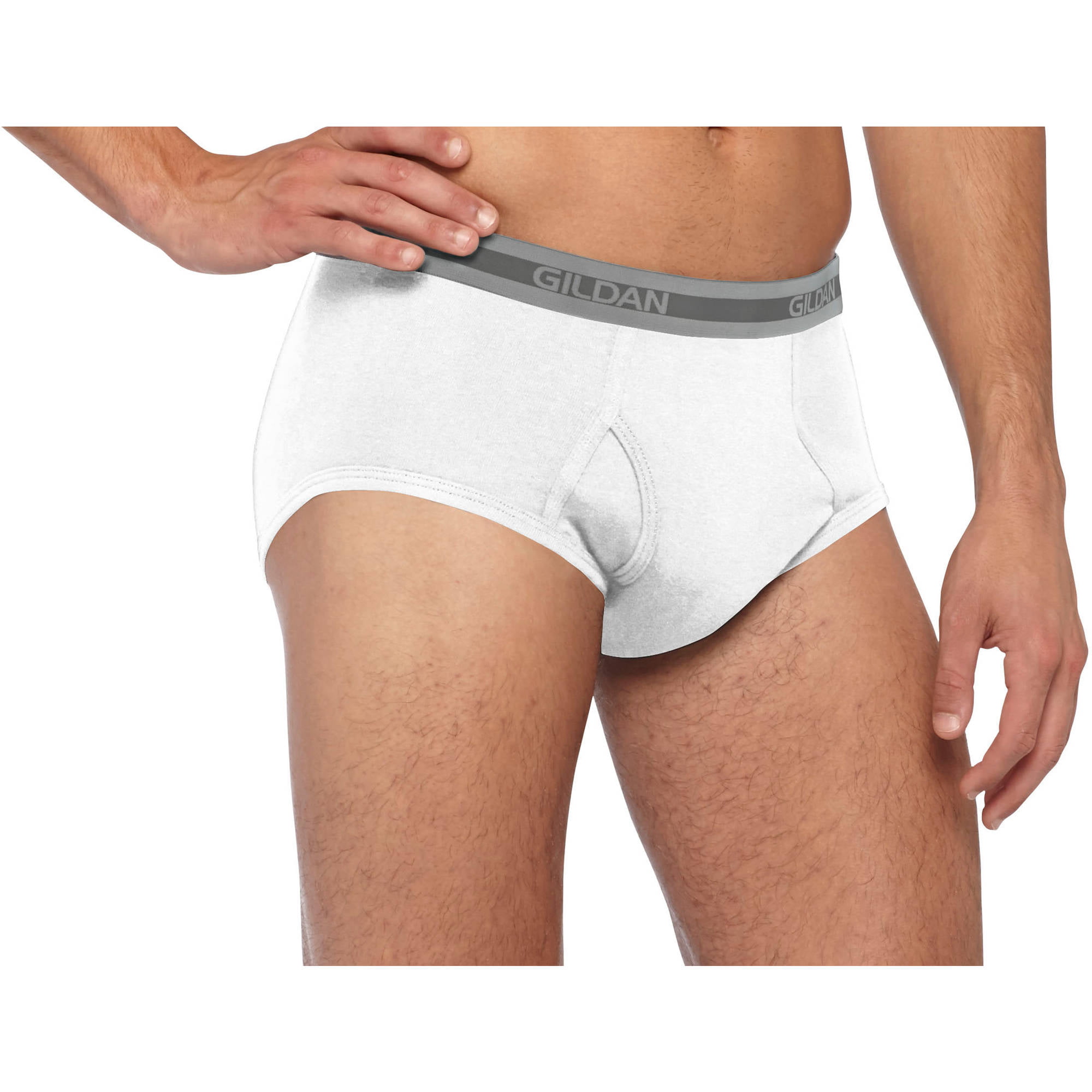 Men's Plush Waistband White Brief Underwear, 2-Pack 