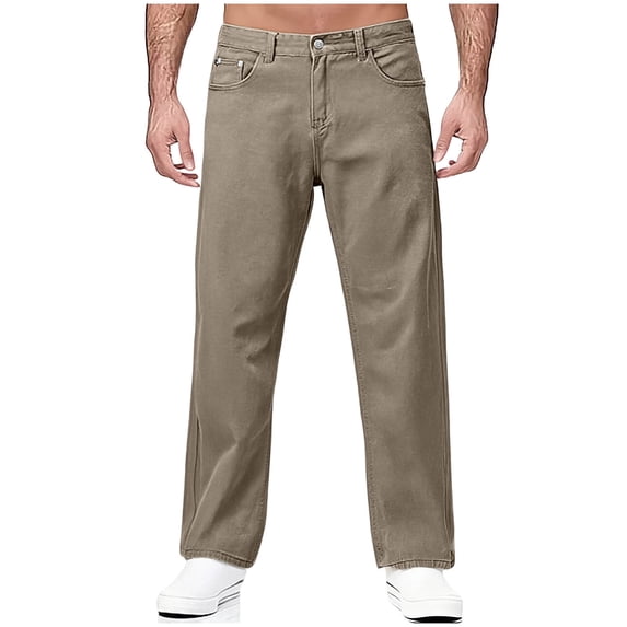 Men's Pocket Detail Denim Jeans - Solid Straight Wide Leg Concise Comfort