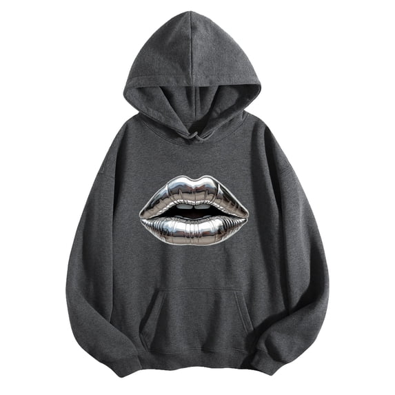 Men's Pocket Graphic Hooded Pullover, A Pair of Shiny, Metallic Silver Human Lips, Sizes S-2XL