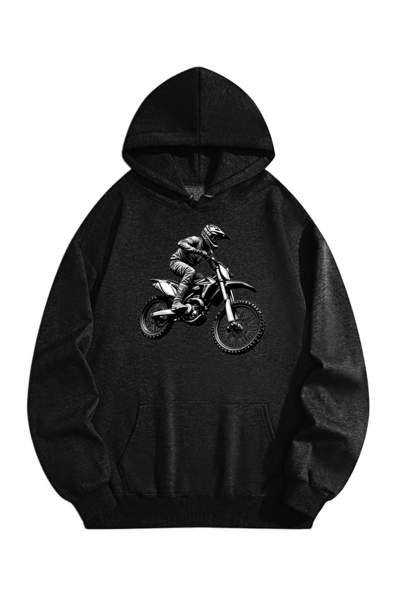 Men's Pocket Graphic Hooded Pullover, A Person Riding A Dirt Bike in A Dynamic Racing Pose, Sizes S-2XL