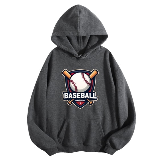 Men's Pocket Graphic Hooded Pullover, Baseball Championship Logo with Bat And Ball Design, Sizes S-2XL