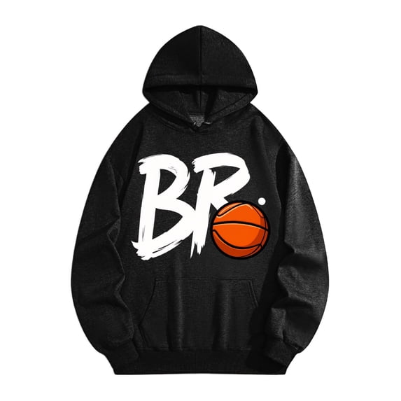 Men's Pocket Graphic Hooded Pullover, Basketball Logo with BR Letters, Sizes S-2XL