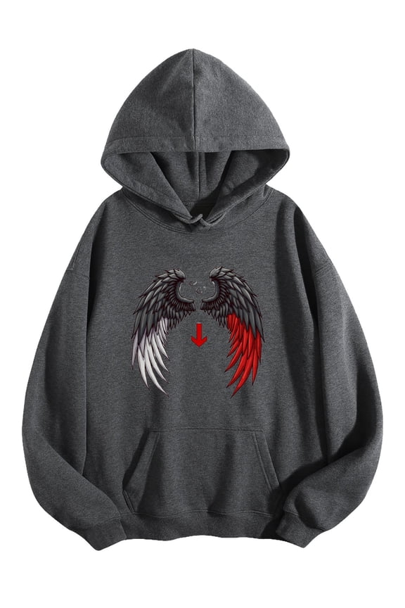 Men's Pocket Graphic Hooded Pullover, Black And Red Wings with A Red Arrow Between Them, Sizes S-2XL