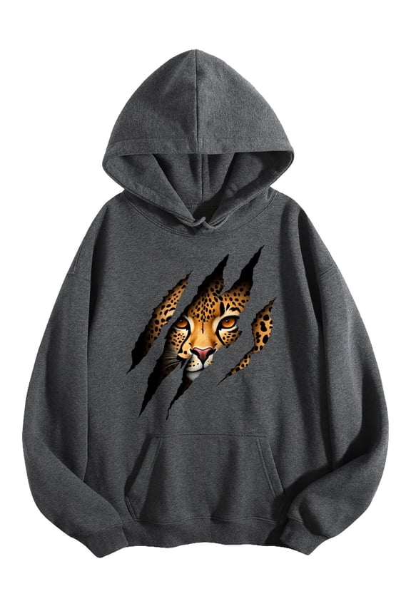 Men's Pocket Graphic Hooded Pullover, Cheetah's Face Breaking Through Darkness, Sizes S-2XL