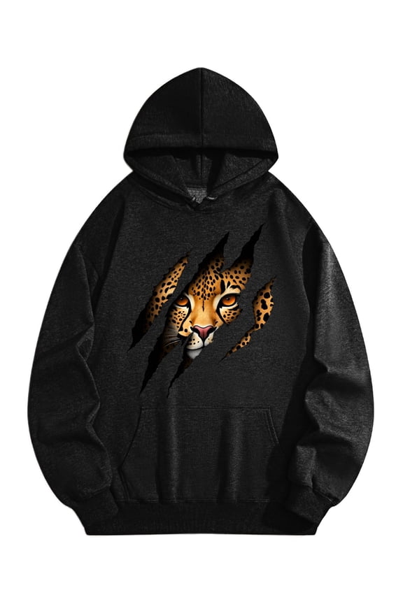 Men's Pocket Graphic Hooded Pullover, Cheetah's Face Breaking Through Darkness, Sizes S-2XL