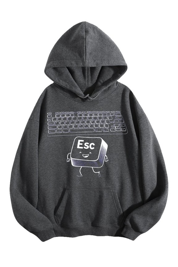 Men's Pocket Graphic Hooded Pullover, Esc Key Character Running Under Keyboard, Sizes S-2XL