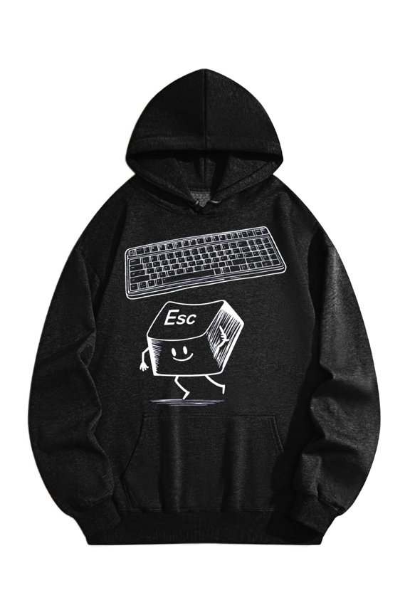 Men's Pocket Graphic Hooded Pullover, Esc Key Running from Keyboard, Sizes S-2XL