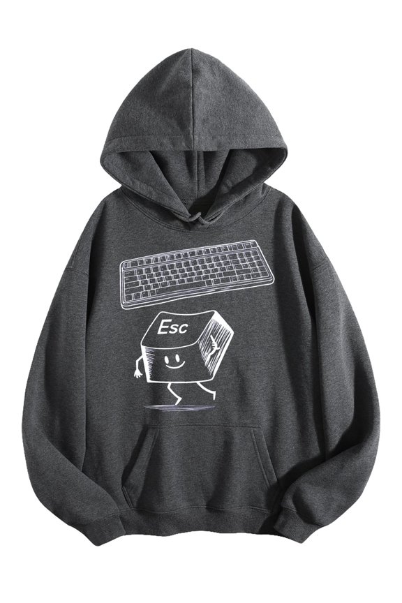 Men's Pocket Graphic Hooded Pullover, Esc Key Running from Keyboard, Sizes S-2XL