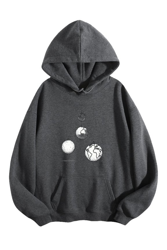 Men's Pocket Graphic Hooded Pullover, Hanging Balls Like Earth Models, Sizes S-2XL