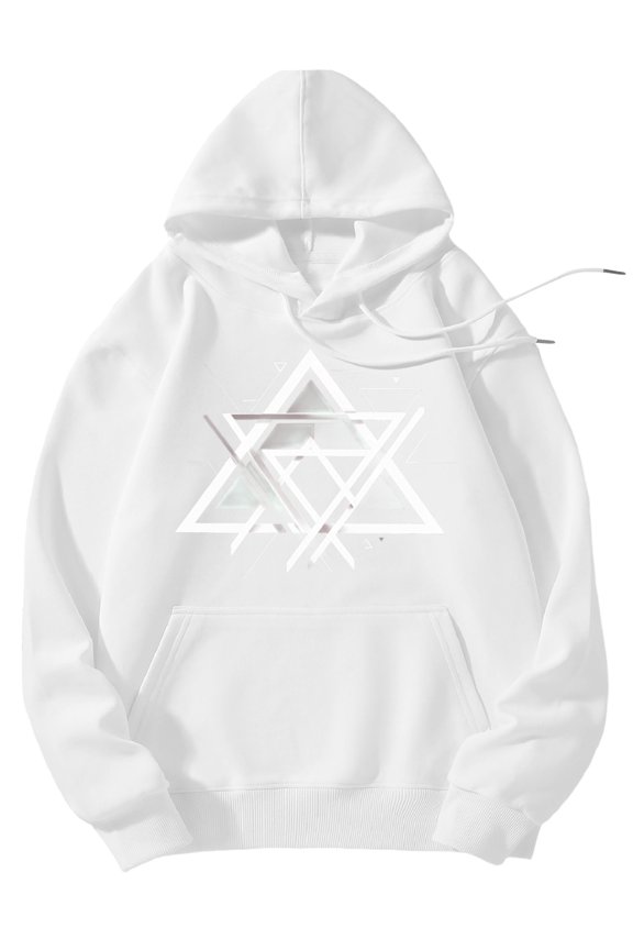 Men's Pocket Graphic Hooded Pullover, Intersecting Geometric White Triangles, Sizes S-2XL