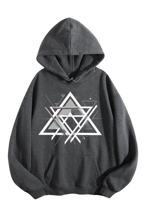 Men's Pocket Graphic Hooded Pullover, Intersecting Geometric White Triangles, Sizes S-2XL