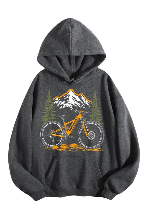 Men's Pocket Graphic Hooded Pullover, Orange Mountain Bike in Nature, Sizes S-2XL