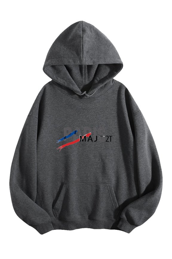 Men's Pocket Graphic Hooded Pullover, Paris Maj with Blue & Red Lines, Sizes S-2XL