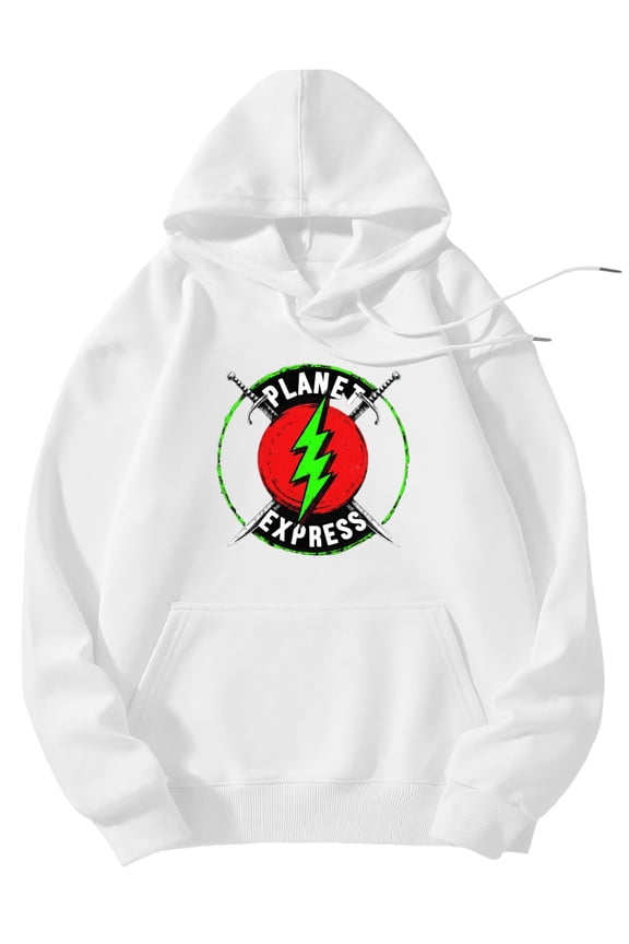 Men's Pocket Graphic Hooded Pullover, Planet Express Logo with Sword Design, Sizes S-2XL