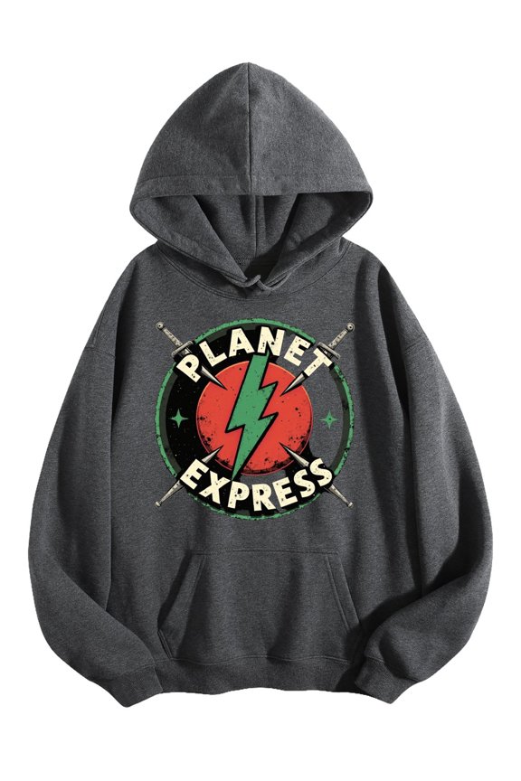 Men's Pocket Graphic Hooded Pullover, Planet Express Logo with Sword, Sizes S-2XL