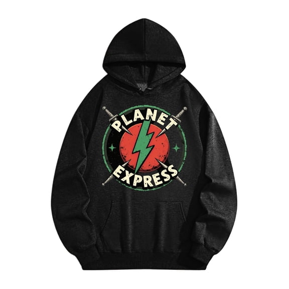 Men's Pocket Graphic Hooded Pullover, Planet Express Logo with Sword, Sizes S-2XL