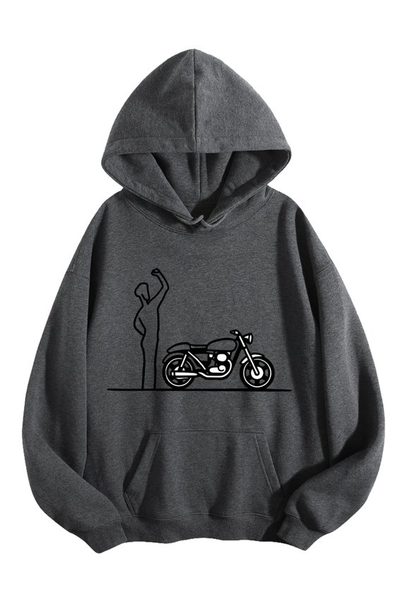 Men's Pocket Graphic Hooded Pullover, Silhouette of A Motorcycle And A Person, Sizes S-2XL