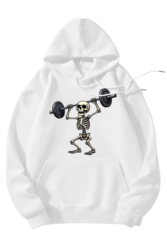 Men's Pocket Graphic Hooded Pullover, Skeleton Lifting A Barbell, Sizes S-2XL