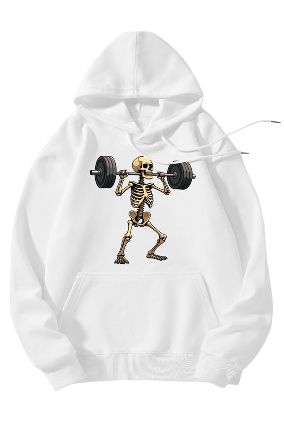 Men's Pocket Graphic Hooded Pullover, Skeleton Lifting Heavy Barbell, Sizes S-2XL