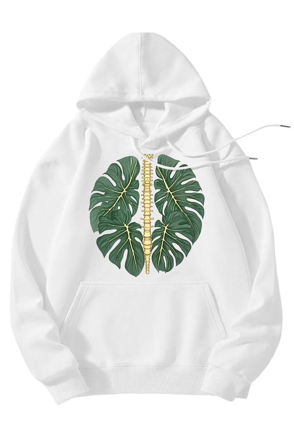 Men's Pocket Graphic Hooded Pullover, Spine Between Green Leafs, Sizes S-2XL