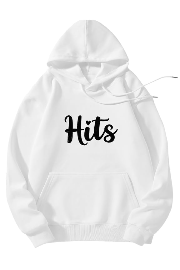Men's Pocket Graphic Hooded Pullover, Word Hits in White on Black, Sizes S-2XL