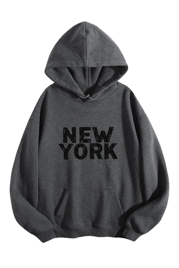 Men's Pocket Graphic Hooded Pullover, Words Spell NEW YORK, Sizes S-2XL