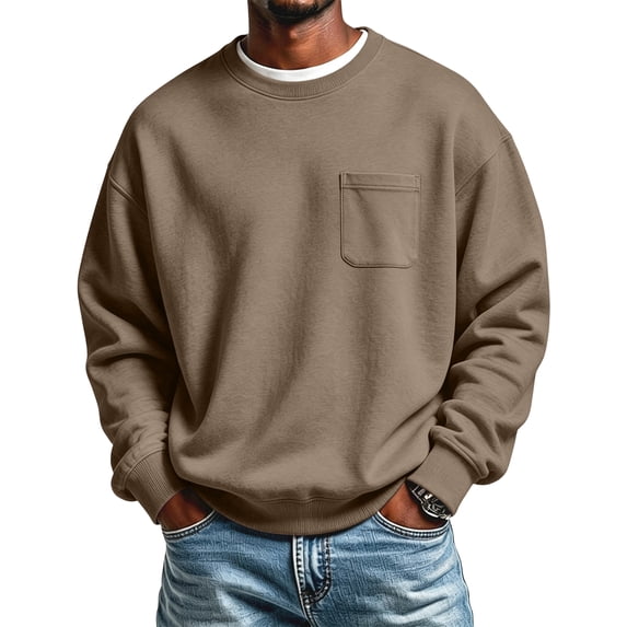 Men's Pocket Sweatshirt Crew Neck Long Sleeve Chest Pocket Relaxed Fit Soft Casual Pullover Sweatshirt