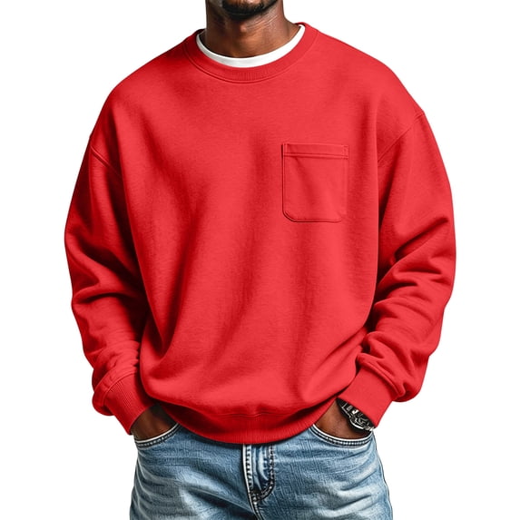 Men's Pocket Sweatshirt Crew Neck Long Sleeve Chest Pocket Relaxed Fit Soft Casual Pullover Sweatshirt