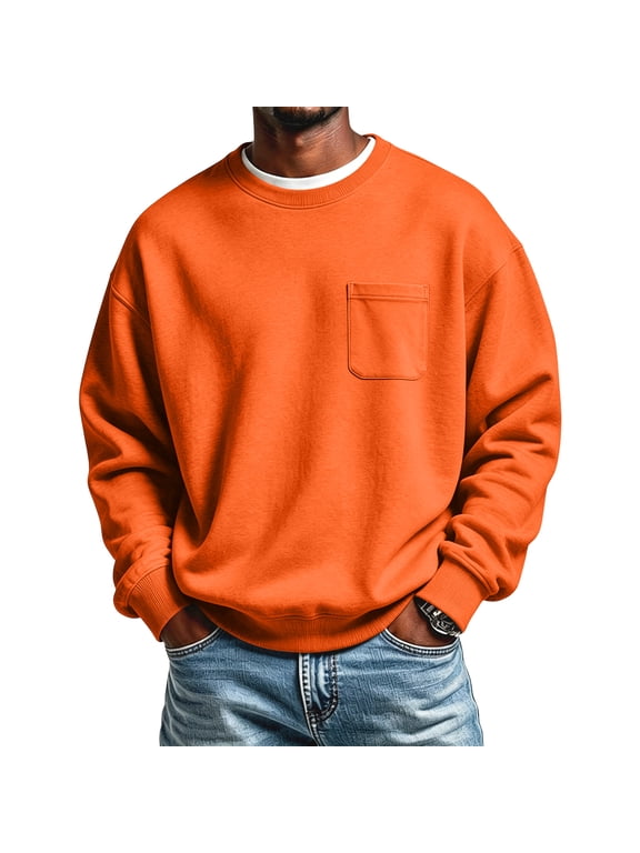 Men's Pocket Sweatshirt Crew Neck Long Sleeve Chest Pocket Relaxed Fit Soft Casual Pullover Sweatshirt
