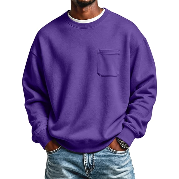 Men's Pocket Sweatshirt Crew Neck Long Sleeve Chest Pocket Relaxed Fit Soft Casual Pullover Sweatshirt