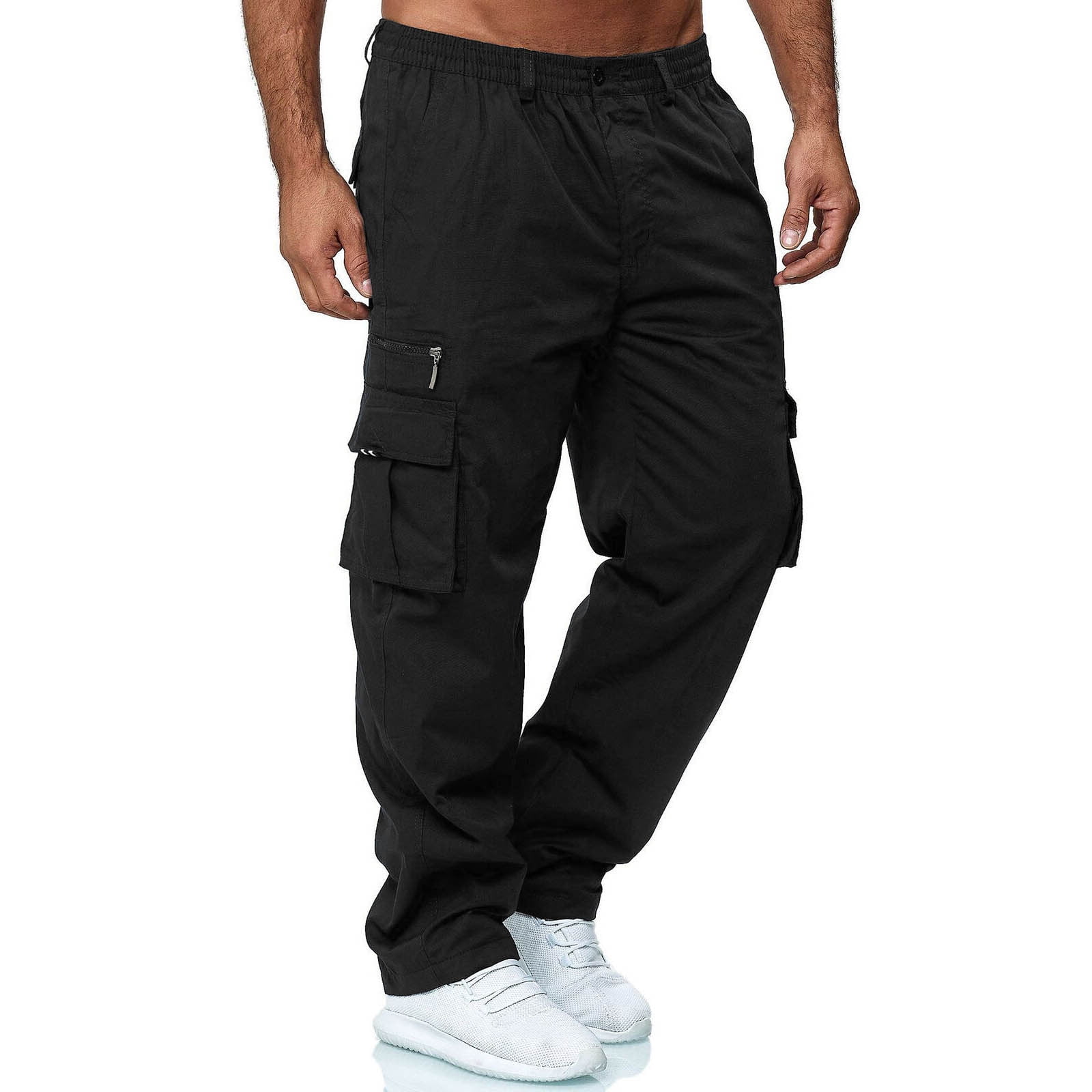Men's Pockets Military Cargo Pant Elastic Waisted Relaxed Fit Pants ...