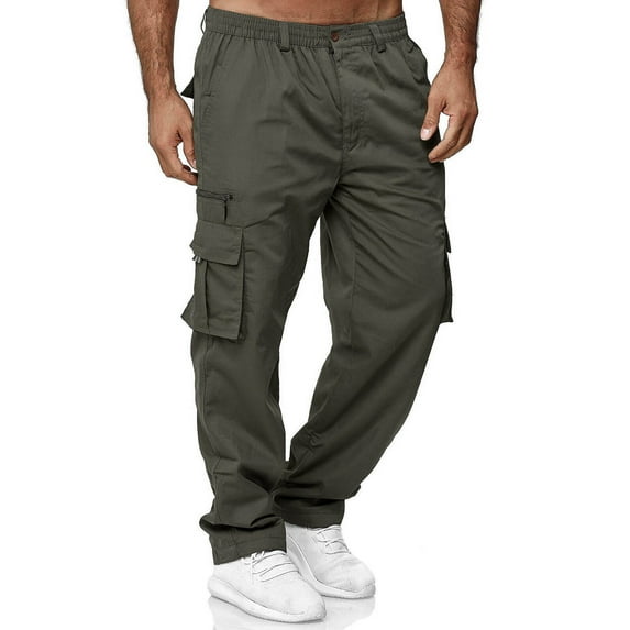 Men's Pockets Military Cargo Pant Elastic Waisted Relaxed Fit Pants