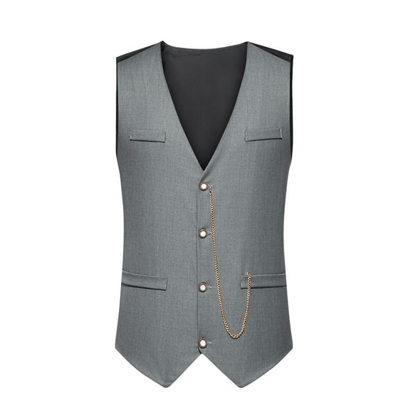 Men's Pockets V Neck Single Breasted Wedding Vest Waistcoat with Chain