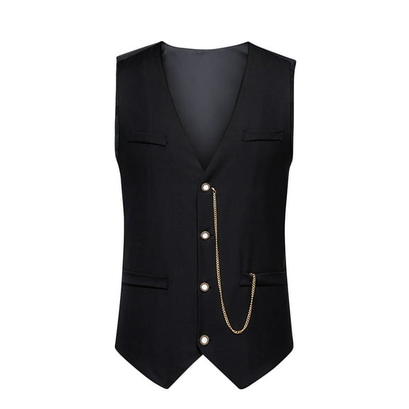 Men's Pockets V Neck Single Breasted Wedding Vest Waistcoat with Chain