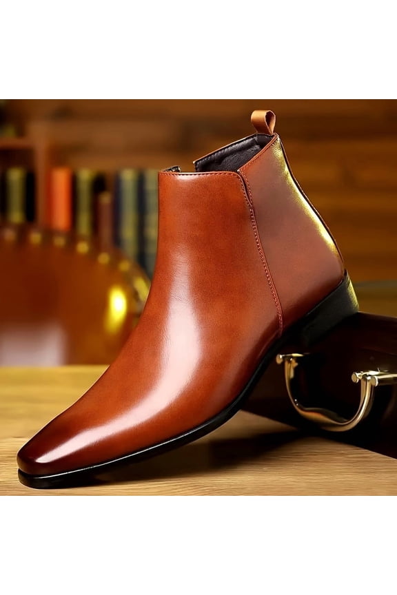 Men's Pointed Toe Chelsea Boots Formal Ankle Dress Boots Side Zipper Business Leather Footwear for Weddings and Office Wear