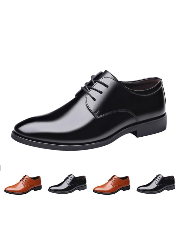 Men's Pointed Toe Lace Up Dress Shoes, Low Heel PU Comfort Formal Leather Shoes, All-Match Business & Wedding Footwear for Men Black 8.5