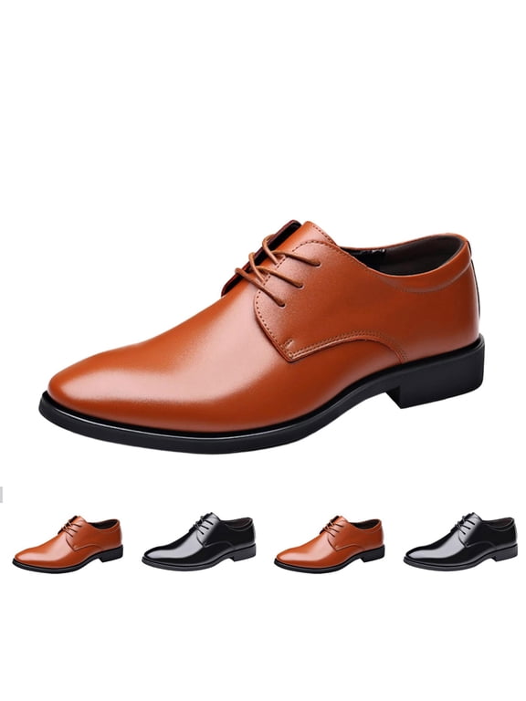 Men's Pointed Toe Lace Up Dress Shoes, Low Heel PU Comfort Formal Leather Shoes, All-Match Business & Wedding Footwear for Men Brown 6