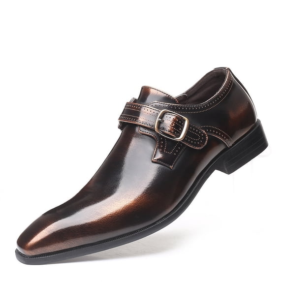 Men's Pointed Toe Men's Leather Shoes Buckle Low Heel Single-layer Shoes Large Size Men's
