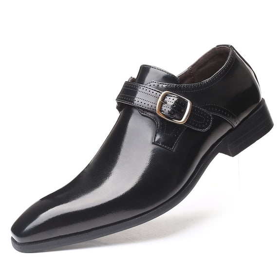 Men's Pointed Toe Men's Leather Shoes Buckle Low Heel Single-layer Shoes Large Size Men's