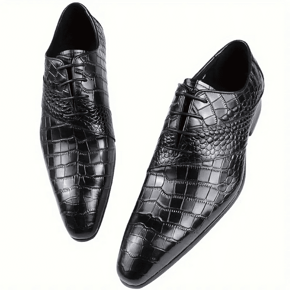 Men's Pointed-toe Top Cowhide Leather Casual Oxfords Dress Shoes For Business&Party Black 8