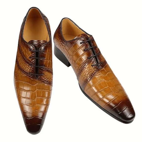 Men's Pointed-toe Top Cowhide Leather Casual Oxfords Dress Shoes For Business&Party Brown 10