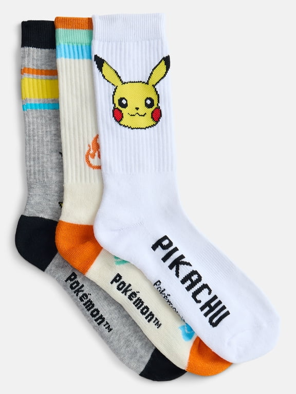 Pokemon Men's Athletic Crew Socks, 3-Pack, Sizes 8-12